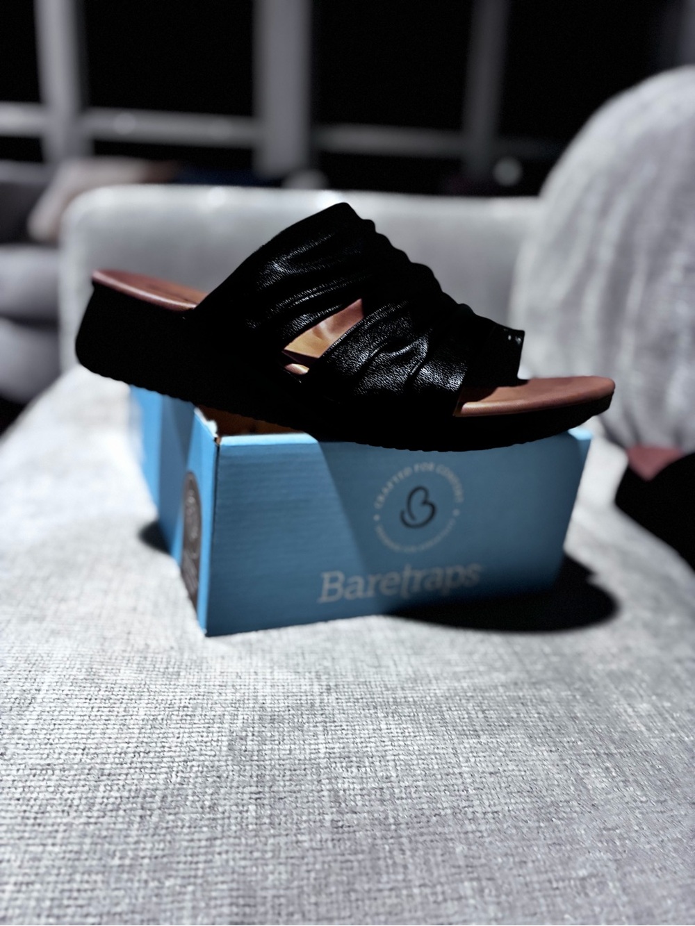BareTraps Venus Black Ruched Slip-On Mule Brand New